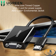 Cáp chuyển HDMI sang VGA full HD CM611 chính hãng Ugreen 90813 dài 20CM
