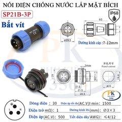 Đầu Nối Điện Chống Nước Lắp Mặt Bích SP21B Chuẩn IP68 2 Đến 12 Lõi Bắt Vít Dùng Cho Dây 7 Đến 12mm
