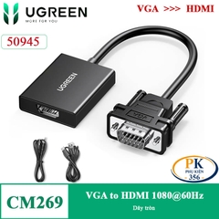 Cáp chuyển VGA audio sang HDMI full HD CM269 chính hãng Ugreen 50945 dài 15CM