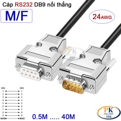 Dây cáp RS232 DB9 nối thẳng 2 đầu đực - cái male - female 24AWG vỏ thép cao cấp dài 0.5M-40M