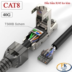 Đầu Bấm Mạng RJ45 Cat8 Tool Free Không Cần Kìm, Vỏ Kim Loại Chống Nhiễu 40Gbps/2000MHz chuẩn công nghiệp
