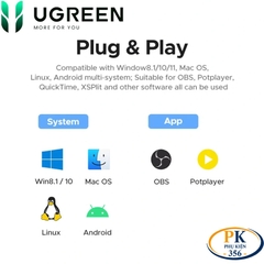 USB Ghi Hình HDMI Ugreen CM726-25773 USB 3.0 – Capture 1080P60, HDMI Loop Out 4K, Livestream Chuyên Nghiệp