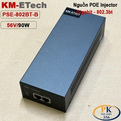 Bộ nguồn Adapter PoE+ Plus Injector 56V 90W Gigabit chuẩn IEEE802.3bt KM-Etech PSE802BT-B vỏ kim loại dùng cho camera PTZ