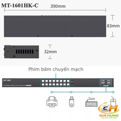 Bộ Chuyển Mạch HDMI USB KVM Switch 16 Ra 1 MT-VIKI MT-1601HK-C | Hỗ Trợ 4K 30Hz