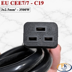 Dây cáp nguồn C19 IEC320 lõi đồng CEE 7/7 3×2.5mm² 16A 250V bẻ góc OD 10.5mm