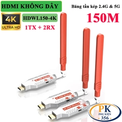 Bộ Chia HDMI Không Dây 1 Ra 2 HDWL150-4K 4K@30Hz Khoảng Cách 150m Băng Tần Kép 2.4G/5G