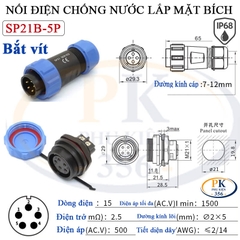 Đầu Nối Điện Chống Nước Lắp Mặt Bích SP21B Chuẩn IP68 2 Đến 12 Lõi Bắt Vít Dùng Cho Dây 7 Đến 12mm