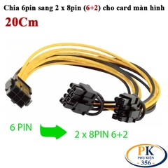 Dây cáp chia nguồn 6pin pcie sang 2 x 8pin (6+2) dài 20cm cho VGA card màn hình