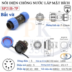 Đầu Nối Điện Chống Nước Lắp Mặt Bích SP21B Chuẩn IP68 2 Đến 12 Lõi Bắt Vít Dùng Cho Dây 7 Đến 12mm