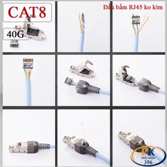 Đầu Bấm Mạng RJ45 Cat8 Tool Free Không Cần Kìm, Vỏ Kim Loại Chống Nhiễu 40Gbps/2000MHz chuẩn công nghiệp
