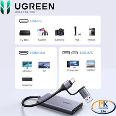 USB Ghi Hình HDMI Ugreen CM726-25773 USB 3.0 – Capture 1080P60, HDMI Loop Out 4K, Livestream Chuyên Nghiệp