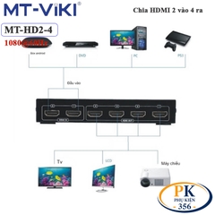 Bộ chia HDMI 2 vào 4 ra Full HD 1080P có điều khiển MT-VIKI MT-HD2-4 - Switch HDMI 2 ra 4