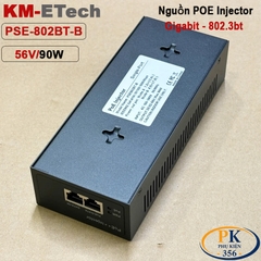 Bộ nguồn Adapter PoE+ Plus Injector 56V 90W Gigabit chuẩn IEEE802.3bt KM-Etech PSE802BT-B vỏ kim loại dùng cho camera PTZ