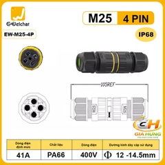 Đầu Cút Nối Dây Điện Chống Nước IP68 Eweichat EW-M25 Cho Dây 2–5 Lõi Ø10mm