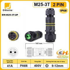 Đầu Nối Chia Dây Điện 1 Vào 2 Ra Chống Nước IP68 Eweichat EW-M25-3T