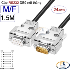 Dây cáp RS232 DB9 nối thẳng 2 đầu đực - cái male - female 24AWG vỏ thép cao cấp dài 0.5M-40M