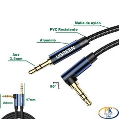 Dây Audio AUX 3.5mm bẻ góc Ugreen AV112 dài 1M 1.5M 2M Dây Bọc Lưới Cao Cấp