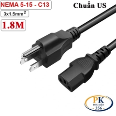 Dây Nguồn Máy Tính C13 3 chân Chuẩn US Mỹ Lõi Đồng 3x1.5mm² An Toàn, Bền Bỉ- đầu NEMA 5-15