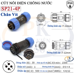 Đầu Nối Điện Chống Nước Âm Dương SP21 Chuẩn IP68 2 Đến 12 Lõi Bắt Vít Dùng Cho Dây 7 Đến 12mm