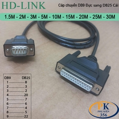 Cáp chuyển DB9 đực sang DB25 cái dùng cho máy in thường DB9M to DB25F dài 1M đến 30M