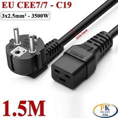 Dây cáp nguồn C19 IEC320 lõi đồng CEE 7/7 3×2.5mm² 16A 250V bẻ góc OD 10.5mm