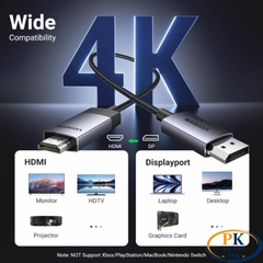 Dây cáp chuyển Displayport sang HDMI 2.0 4K@60Hz DP119 chính hãng Ugreen dài 1M 2M 15773 15774