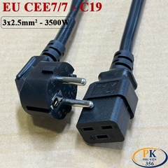 Dây cáp nguồn C19 IEC320 lõi đồng CEE 7/7 3×2.5mm² 16A 250V bẻ góc OD 10.5mm