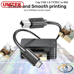 Dây Cáp Máy In USB 2.0 Type-C Sang USB Type-B Unitek C4088BK – Dùng Cho Máy In, Sound Card, MIDI