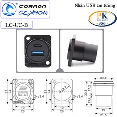 Nhân nối 2 cổng USB 3.0 type C âm tường lắp mặt máy Coraon LC-UC-B, LC-UC-W
