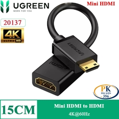 Cáp chuyển Mini HDMI sang HDMI 2.0 4K@60Hz chính hãng Ugreen 20137 dài 15Cm cao cấp
