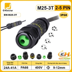 Đầu Nối Chia Dây Điện 1 Vào 2 Ra Chống Nước IP68 Eweichat EW-M25-3T