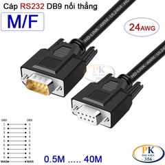 Dây cáp RS232 DB9 nối thẳng 2 đầu đực - cái male - female 24AWG vỏ PVC cao cấp dài 0.5M-40M