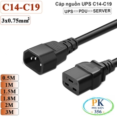 Dây Cáp nguồn IEC320 C14 C19 lõi 3x0.75mm² 10A-250V | Dây nối dài nguồn cho UPS, PDU, PC dài 0.5M – 3M
