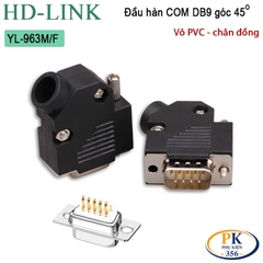 Đầu Jack Hàn COM DB9 Bẻ Góc 45 Độ Chân Đồng Vỏ Ốp Nhựa HD-Link YL-963M/F Cao Cấp