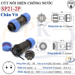 Đầu Nối Điện Chống Nước Âm Dương SP21 Chuẩn IP68 2 Đến 12 Lõi Bắt Vít Dùng Cho Dây 7 Đến 12mm