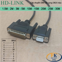 Cáp chuyển DB9 cái sang DB25 đực dùng cho máy in thường DB9F to DB25M dài 1M đến 30M