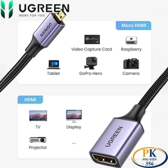 Cáp chuyển Micro HDMI sang HDMI 2.0 4K@60Hz chính hãng Ugreen 10553 dài 15Cm cao cấp