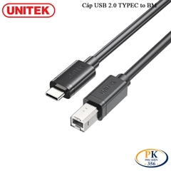 Dây Cáp Máy In USB 2.0 Type-C Sang USB Type-B Unitek C4089BK - 3M– Dùng Cho Máy In, Sound Card, MIDI
