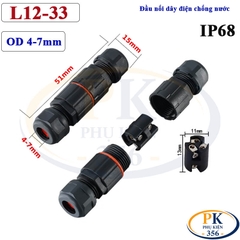 Đầu Cút Nối Dây Điện Chống Nước IP68 loại nhỏ 2 lõi L12-22 Ø4-7mm
