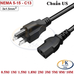 Dây Nguồn Máy Tính C13 3 chân Chuẩn US Mỹ Lõi Đồng 3x1.5mm² An Toàn, Bền Bỉ- đầu NEMA 5-15