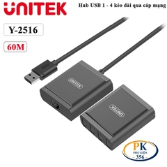 Bộ chia USB 1 ra 4 kéo dài 60M qua cáp mạng Unitek Y-2516