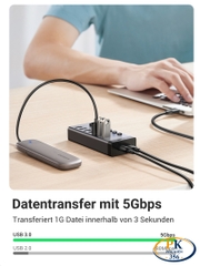 Bộ chia USB 3.0 7 cổng có công tắc và nguồn 12v Ugreen 90307 Cm481