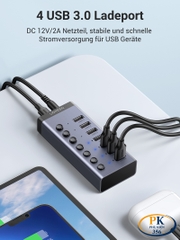 Bộ chia USB 3.0 7 cổng có công tắc và nguồn 12v Ugreen 90307 Cm481