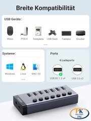 Bộ chia USB 3.0 7 cổng có công tắc và nguồn 12v Ugreen 90307 Cm481
