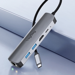 Bộ chuyển Type C to HDMI + USB + RJ45 5 trong 1 VEGGIEG V-TC05R