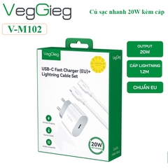 Bộ củ sạc nhanh 20W kèm cáp type C sang lightning dài 1.2M Veggieg V-M102