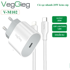 Bộ củ sạc nhanh 20W kèm cáp type C sang lightning dài 1.2M Veggieg V-M102