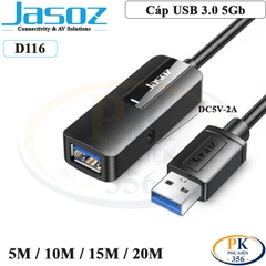 Cáp USB 3.0 Nối Dài Có Chipset Khuếch Đại Và Nguồn Phụ 5V2A Jasoz D116 5M 10M 15M 20M