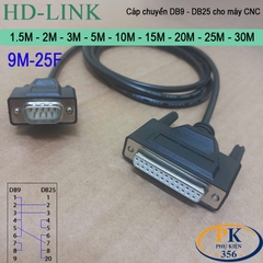 Cáp chuyển DB9 đực sang DB25 cái cho máy CNC Mazak, Makino, Akira, Moriseiki, YCM DB9M to DB25F dài 1M đến 30M