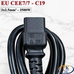 Dây cáp nguồn C19 IEC320 lõi đồng CEE 7/7 3×2.5mm² 16A 250V bẻ góc OD 10.5mm